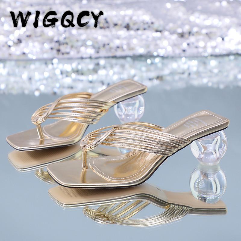 

Summer Women Slippers Flip Flop Ladies Fashion High Heels Sandals PU Leather Women s Casual Square Toe Shoe Female Footwear