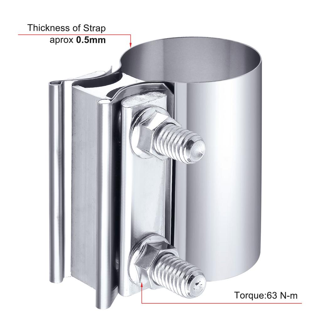 2.25 Inch Exhaust Muffler Clamp Stainless Steel Butt Joint 2pcs Sleeve Catalytic Converters Exhaust Band Clamp