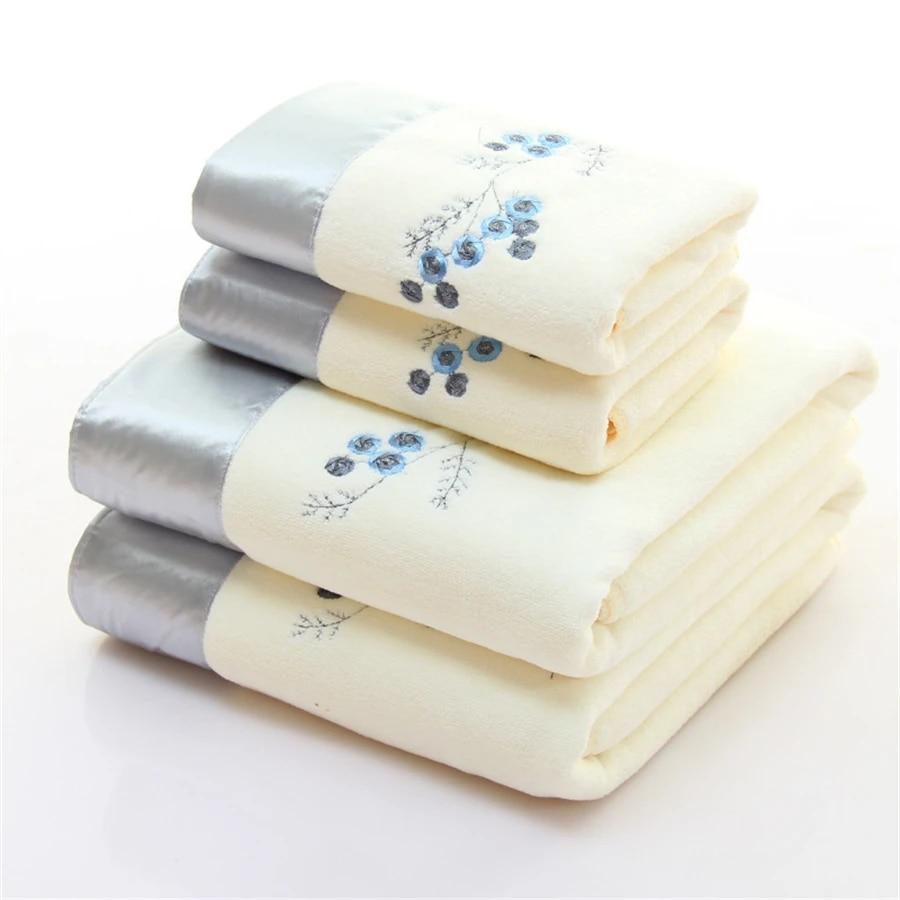 4 Pieces/set of Towel Bath Towel Set Microfiber Lace Embroidery Soft and Absorbent Adult Men and Women