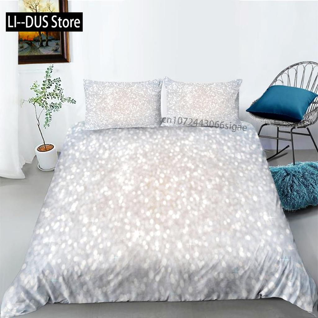 Glitter Duvet Cover Set Shiny Pink Gold Glitter Stars Bedding Set For Kids Girls Cute Style Double Queen King Size Quilt Cover