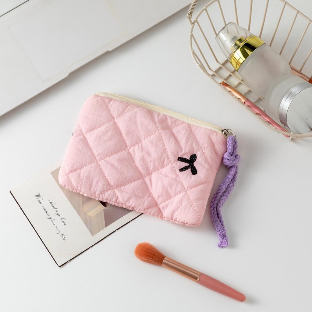 New Plaid Bow Coin Purse Zipper Coin Pouch Women Small Makeup Bag Headphone Data Cable Lipstick Pouch Cute Wallet Cute Purse
