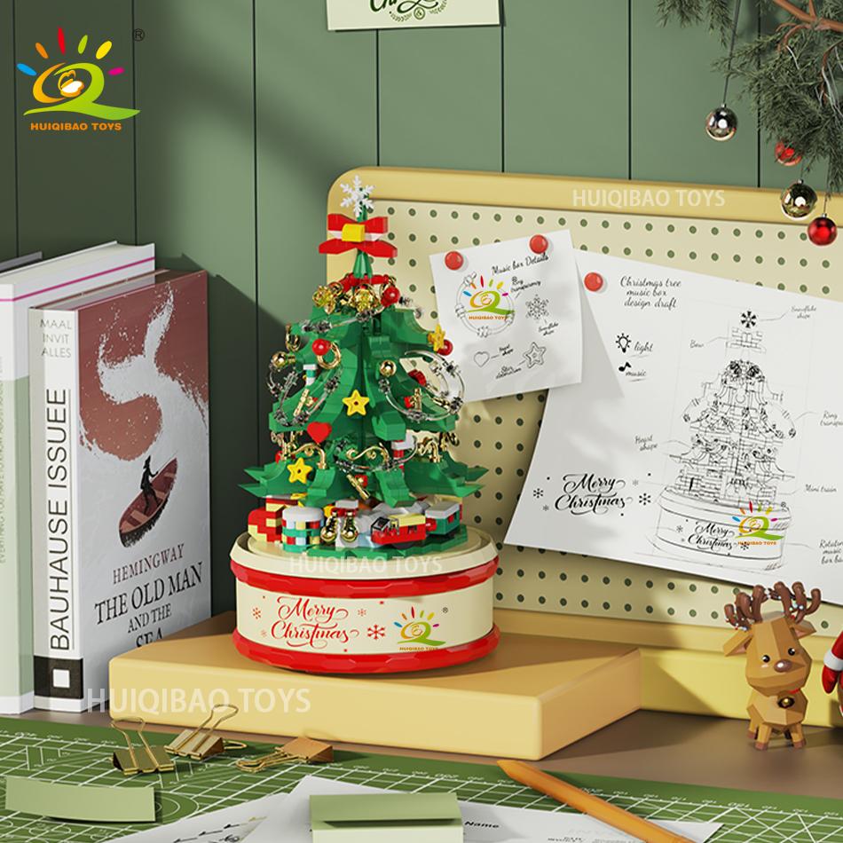 Non-Toxic Children Christmas Tree Santa Claus Mini Music Box Model Micro Bricks Building Block Diy Bricks Toys For Adult Gift