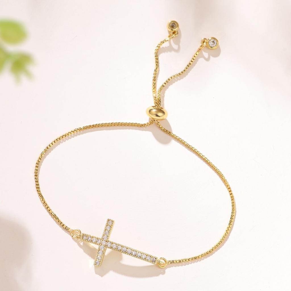 High quality fashion diamond cross bracelet female personality temperament full diamond pull-out bracelet Internet celebrity bracelet wholesale