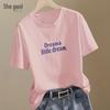 Women's Letter Print Loose Fit Round Neck T-shirt