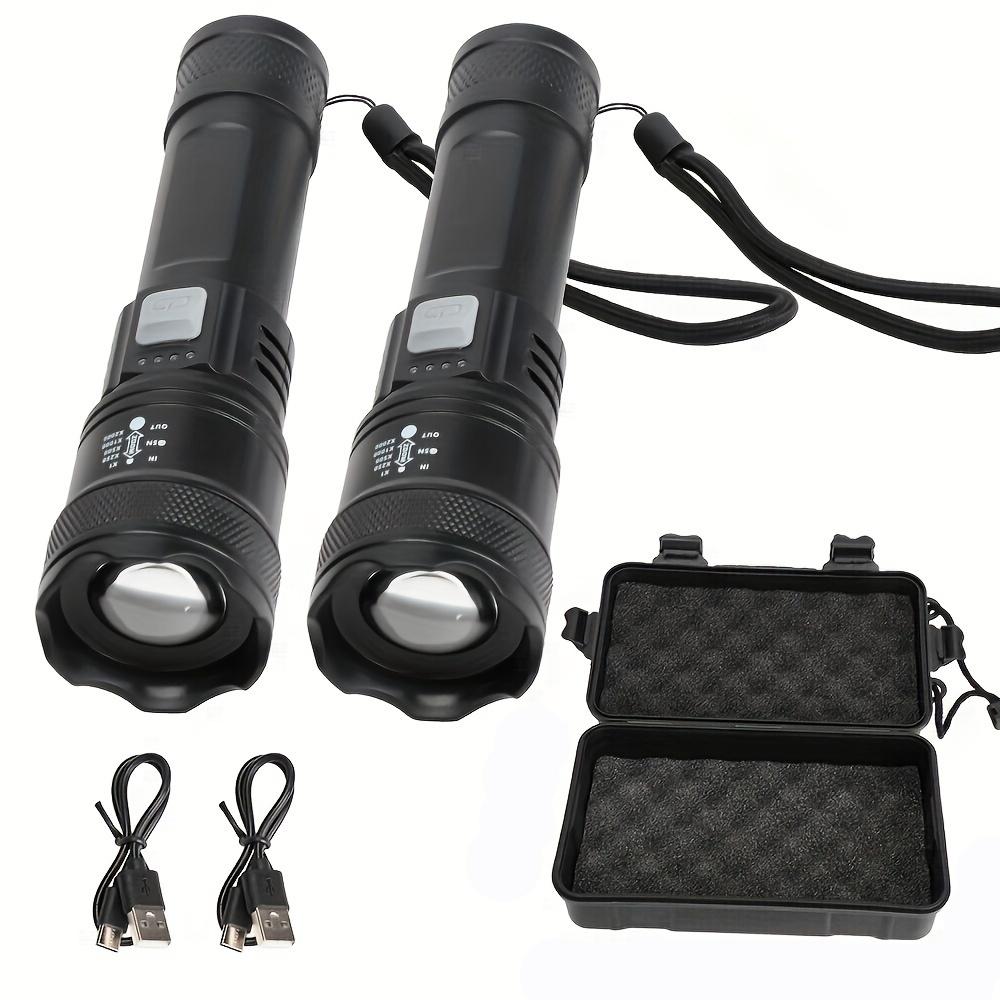 1-2PC LED Telescopic Zoom Flashlight High Power Torch Light USB Rechargeable Flashlight Portable Tactical Lantern Outdoor  Light