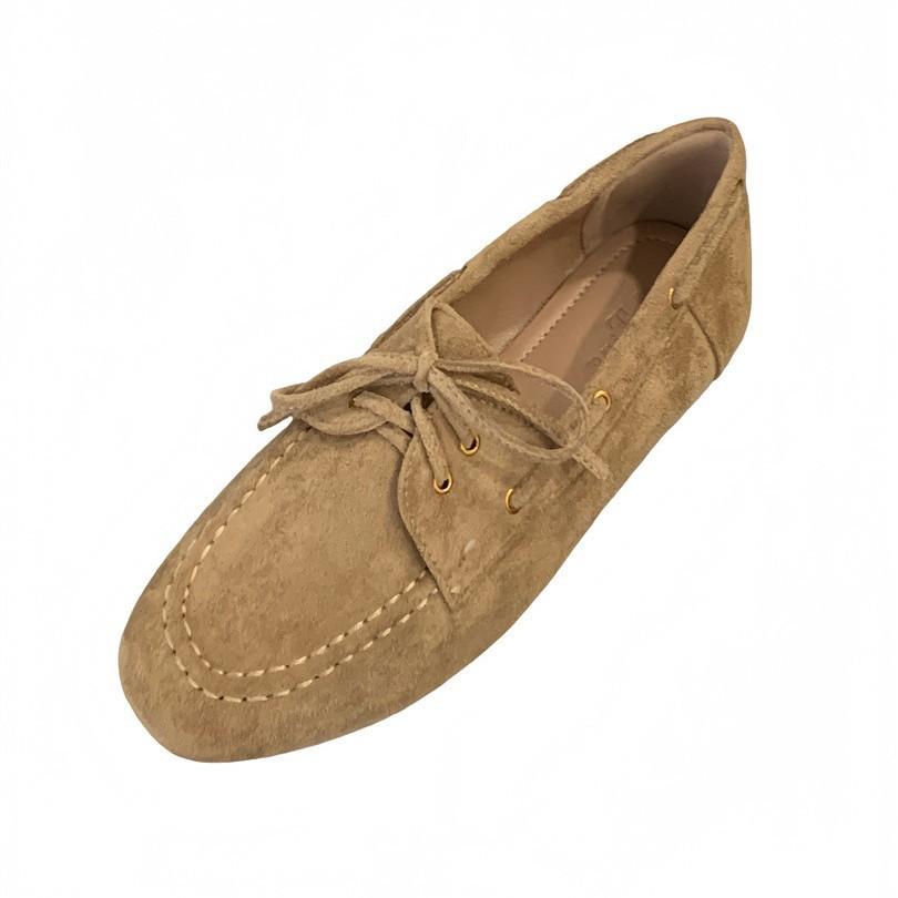 2025 spring new matte leather soft-soled bow loafers versatile retro style one-pedal square head single shoes