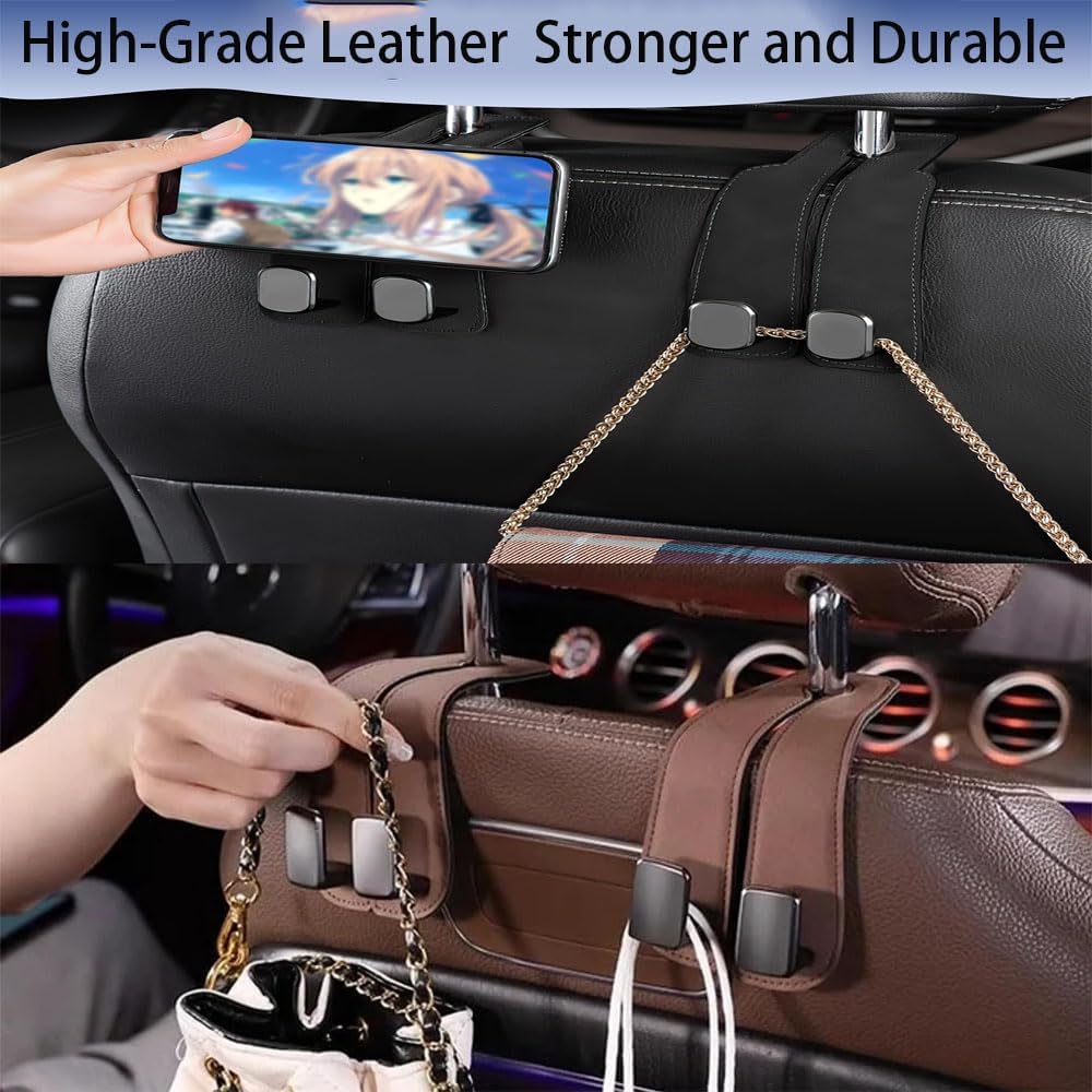 Car Seat Back Double Hook - Suede Hook,Support Car Headrest Hooks For Purses And Bags Coat,Universal Hidden Multifunctional Headrest Hooks For