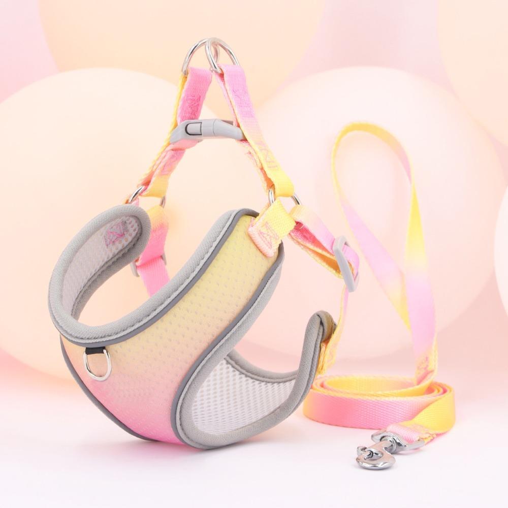 With Reflective Strap Dog Chest Back Dog Leash Gradient Color Dog Walking Leash  Puppy