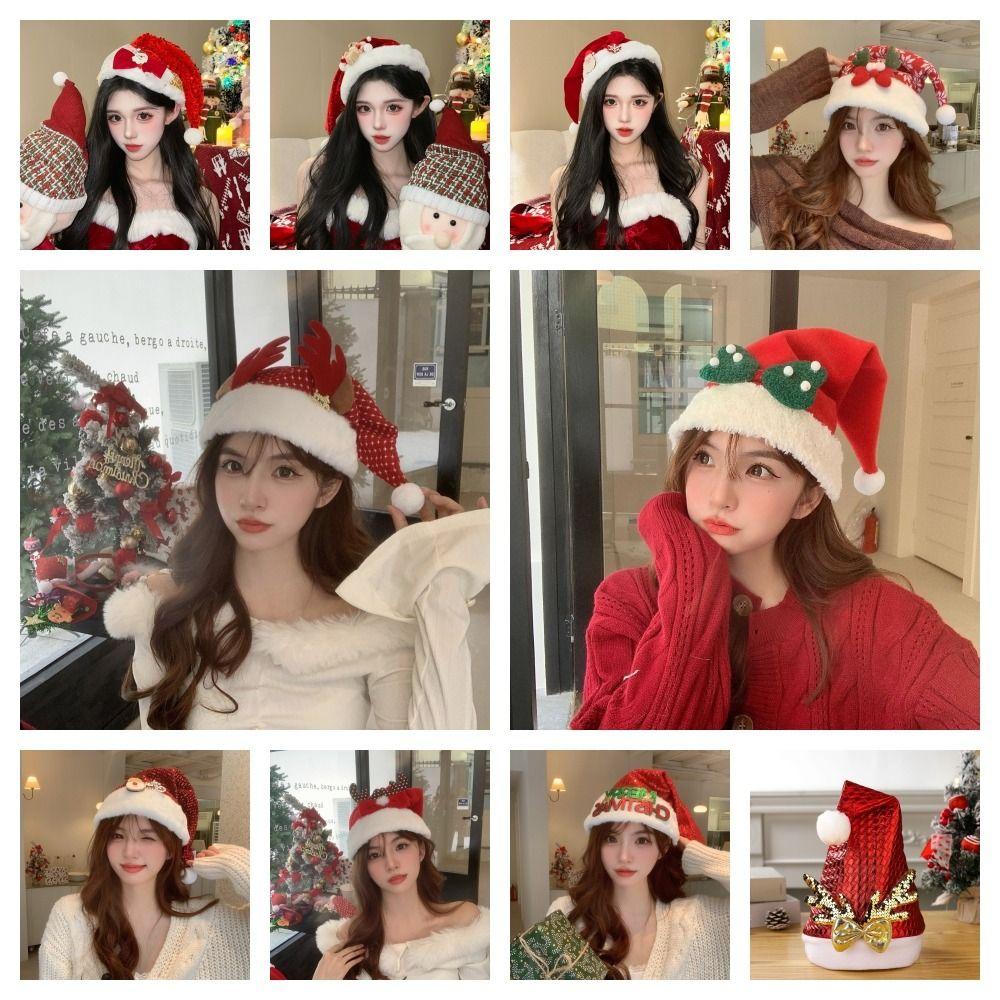 Merry Christmas Decoration Santa Claus Hat Bow Red Plush Hat All-match Christmas Sequin Hat  Adults