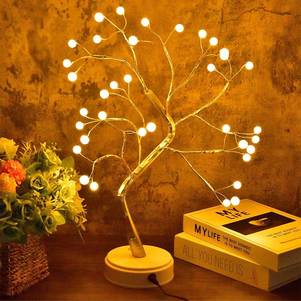 LED Tree Lights Artificial Decorative Fairy Light Battery Operated Tabletop Bonsai Lamp for Party Holiday Camping Summer Decor