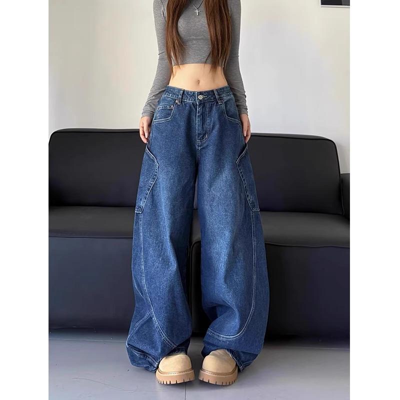 

Plus-Size Retro High-Waist Straight Leg Jeans for Women XXL синій