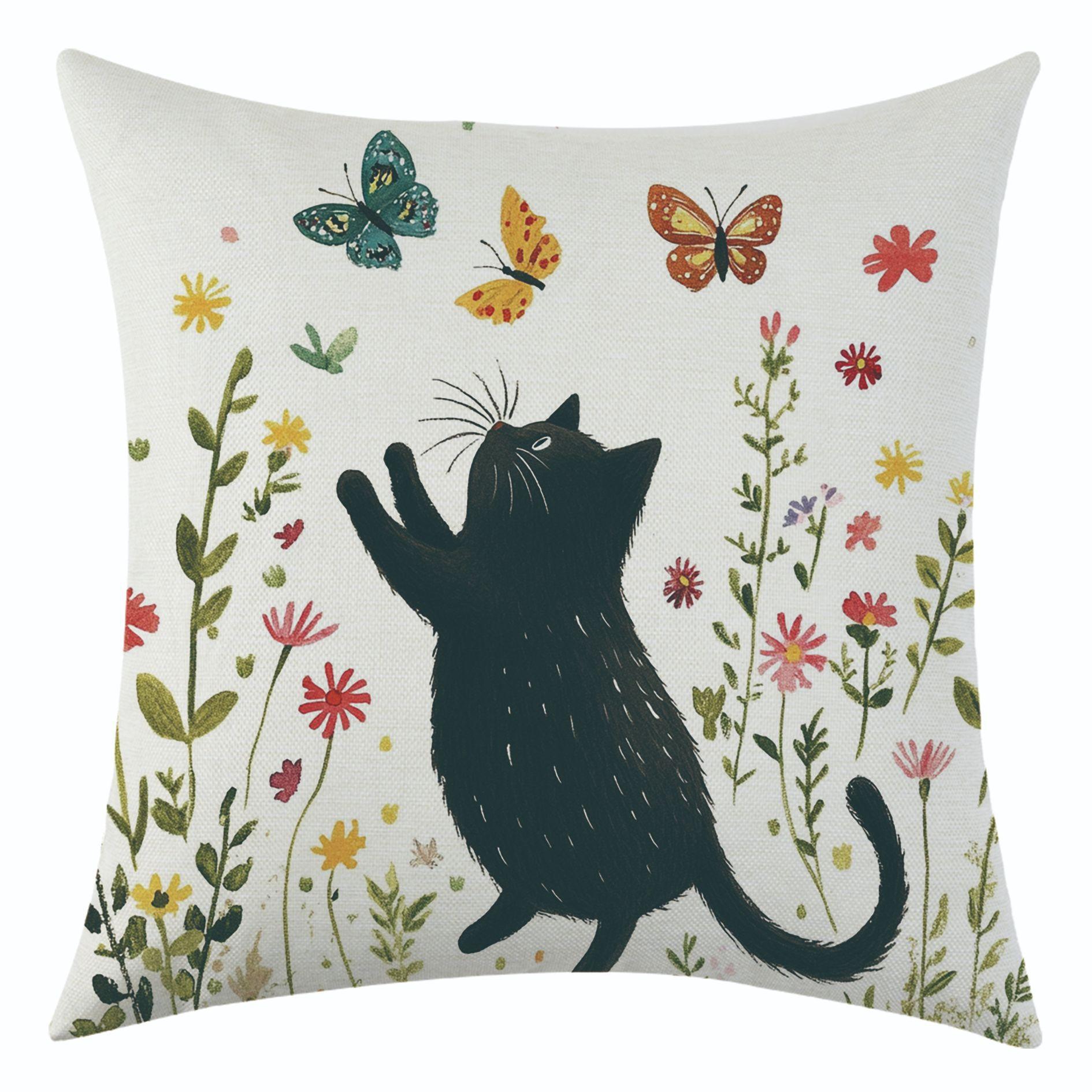 

Новая льняная наволочка с кошкой-бабочкой, праздничное украшение, подушка для поясницы для дивана автомобиля 45 * 45 separate pillow cover