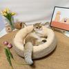 Woven Cat Bed Natural Cat Bed Straw Nest Woven Pet House Handmade Braided Cattail Leaf with Soft Cushion Mat