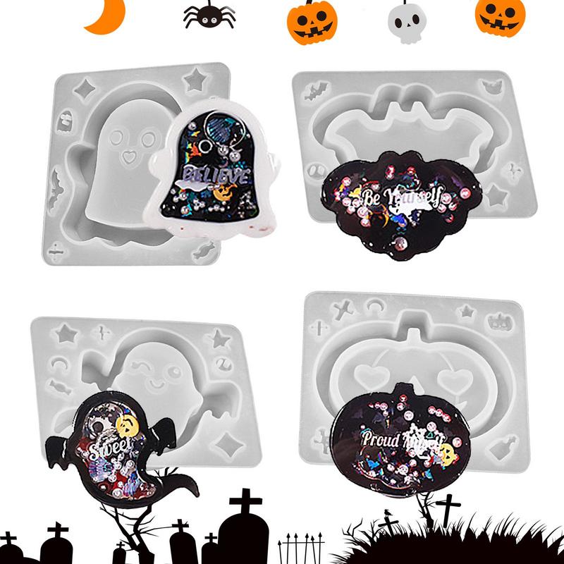 4PCS Halloween Skulls Quicksand Shaker Silicone Mold DIY Resin Casting Mold Tombstone Soft Coffin Mold Flexible Crafts Mold