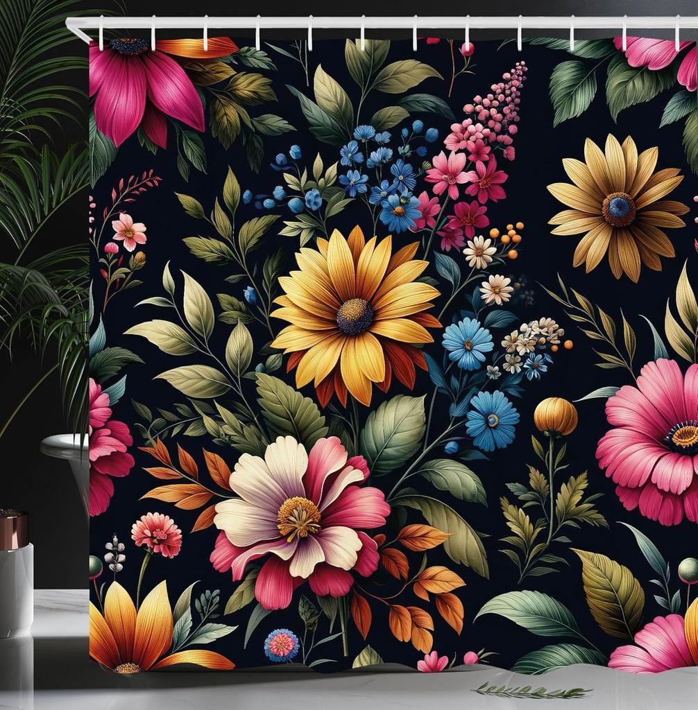 Floral Plant Theme Vintage Shower Curtain Vine Green Leafy Peacock Fabric Bathroom Decorative Shower Curtain with Hook