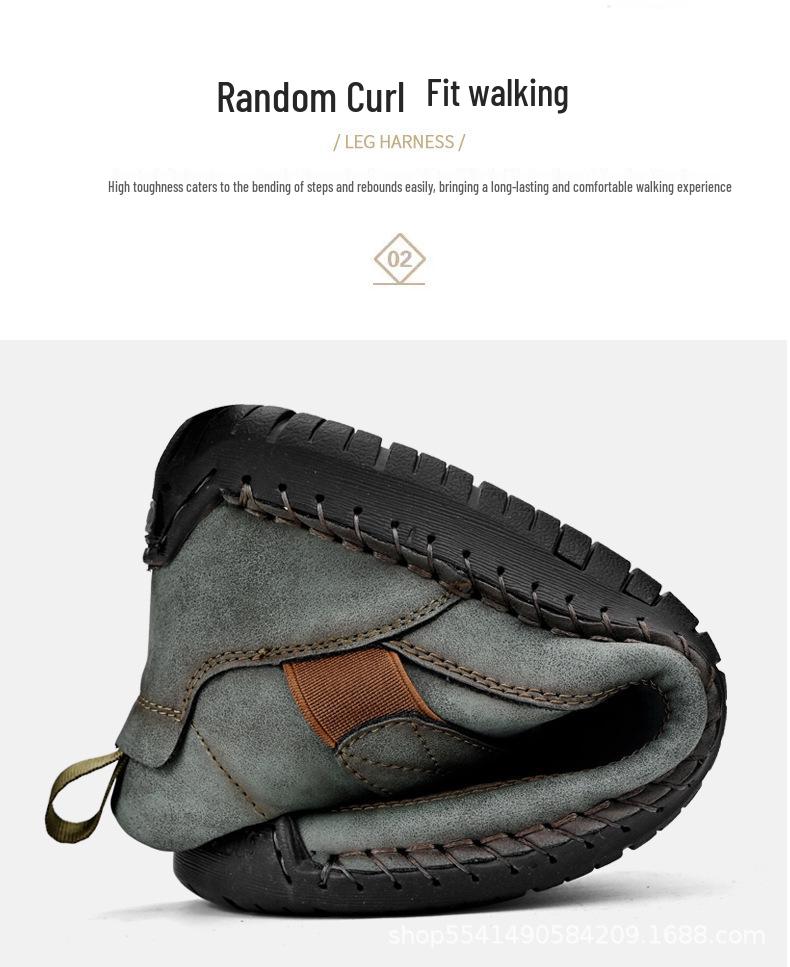 New Bestseller Plus Size Hand-stitched Microfiber Leather Men's Non-slip Mid-top Casual Shoes