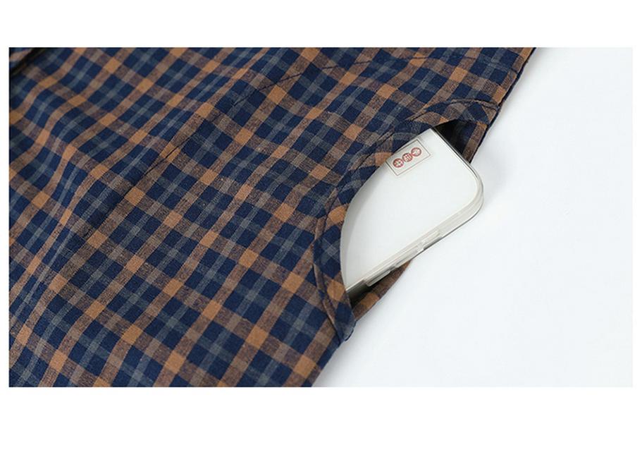 2026 Women's Spring/Fall Loose Cotton Plaid Lapel Shirt for Middle-aged & Elderly - Long Sleeve