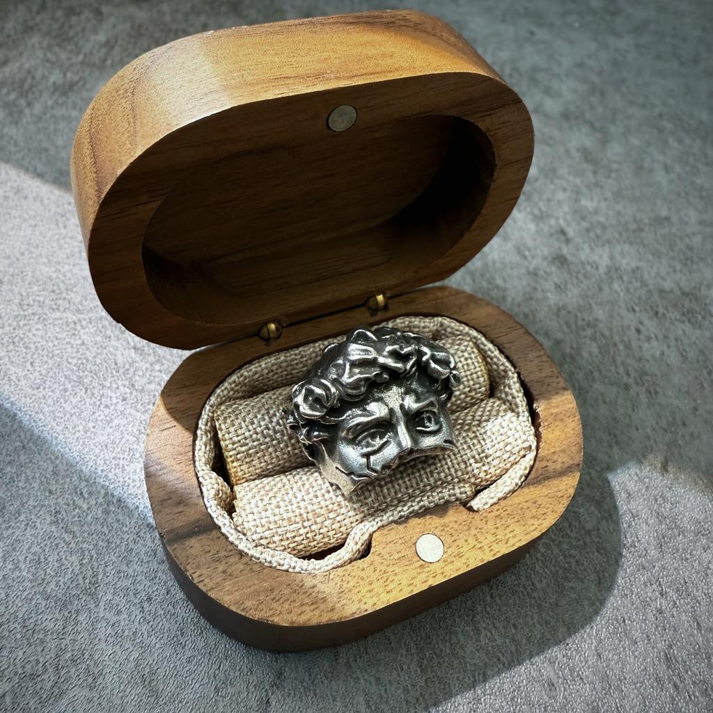 Retro Half Face David Adjustable Open Ring For Men Punk Gothic Edgy Copper Zircon Unisex Accessories Renaissance Art Gift