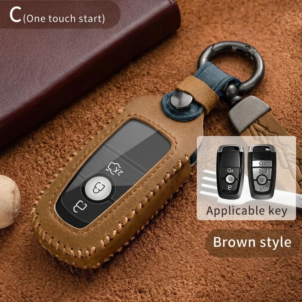 Leather Smart Key Cover For Ford Focus C346 Mondeo Cd391 Escape Cx482 Explorer U625 Mustang S550 Edge Cd539 Lincoln Mkz Key Case