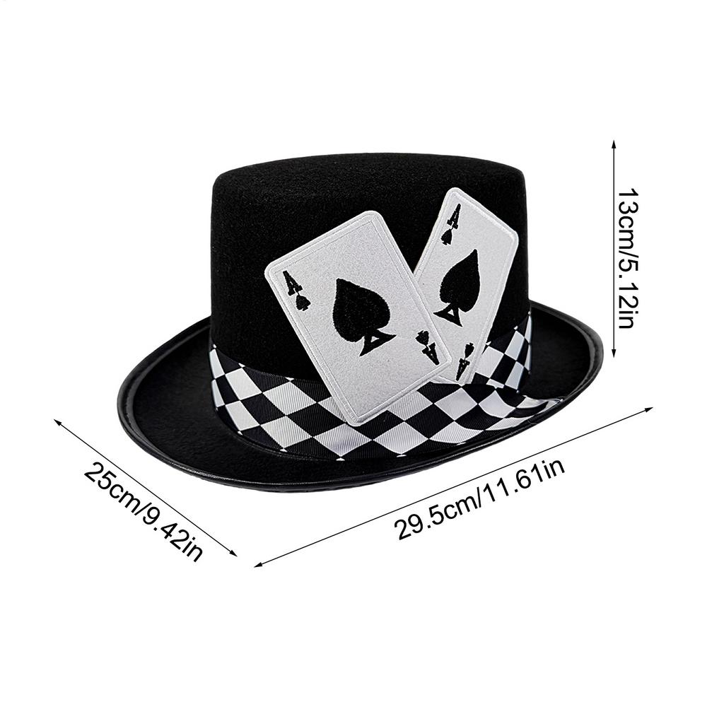 

Top Hats for Men Playing Card Pattern Magician Costume Accessory Novelty Felt Hat For Stage Shows Cosplay Parties School Plays чёрный