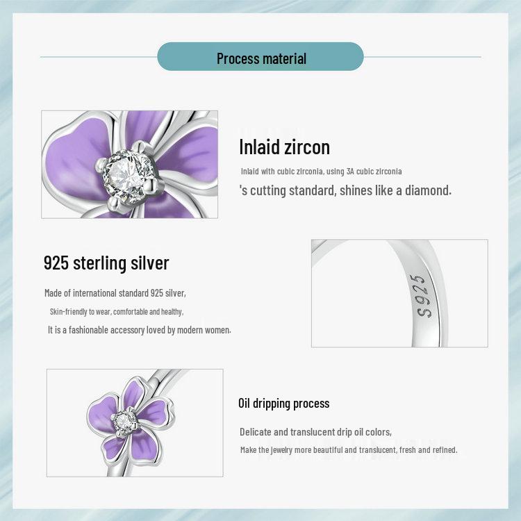 Yinziyun Purple Flower Open Ring for Women – Elegant 925 Sterling Silver Jewelry