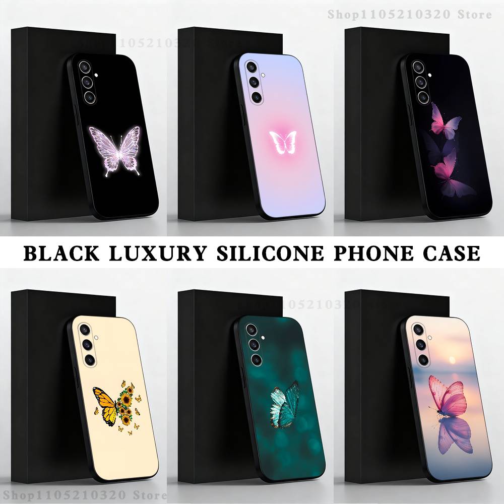 butterfly pattern Phone Case For Samsung S 25,24,23,22,30,21,10,9,Ultra,Plus,Lite,FE,4,5 G Black Soft Case