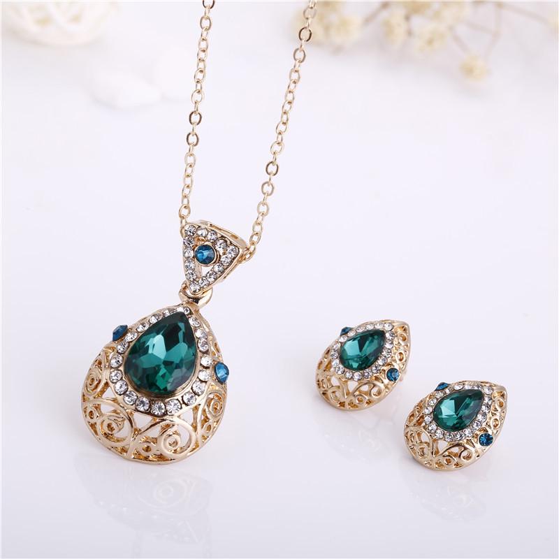 1set/3pcs (Necklace + Earrings) Women's Elegant Jewelry Set Water Drop Pendant Crystal Diamond Women's Jewelry Set