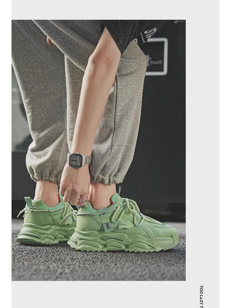 Men's Autumn 2024 Breathable Mesh Sneakers with Thick Sole and Shock Absorption