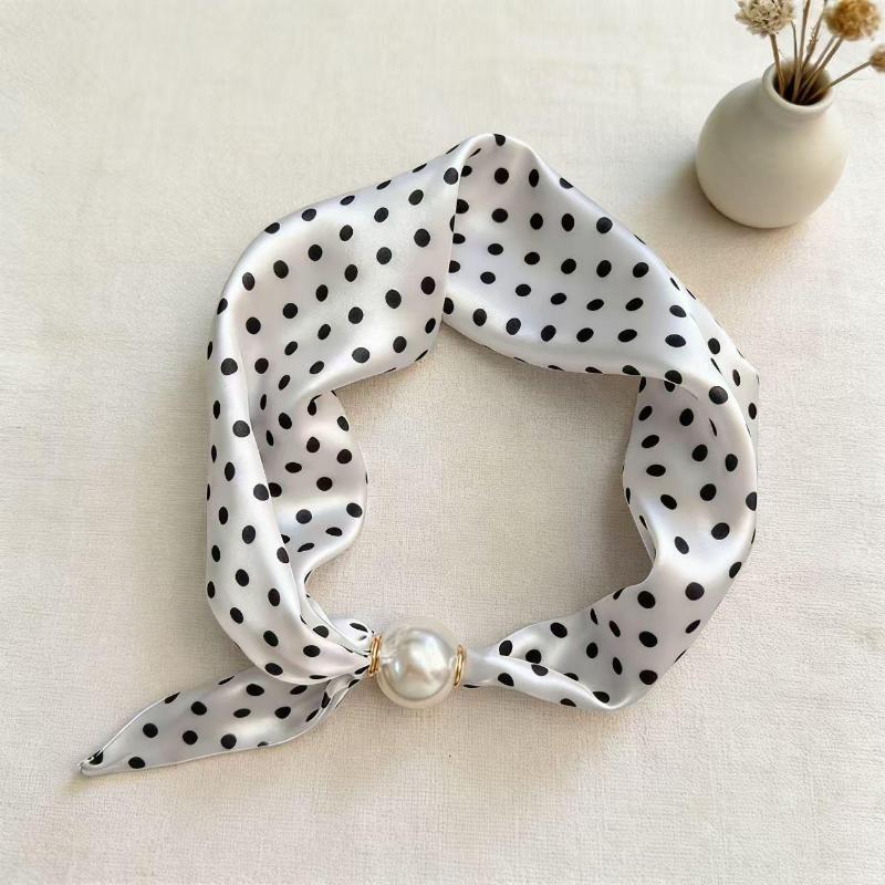 Thin Pearl Necklace with Magnetic Clasp, Lazy-style Silk Scarf, Women's Pendant Scarf, Collarbone Chain