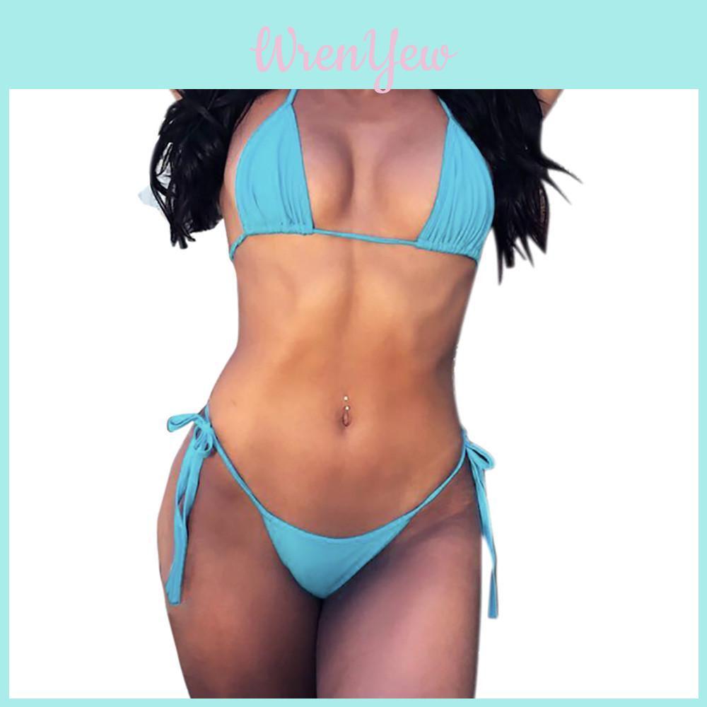 Girls Summer Women Bikini Set Swimwear Pushup Bandage Beachwear Swimsuit Solid