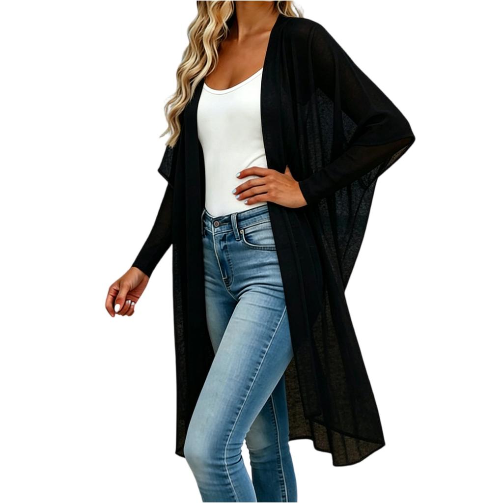 Damen Lockere Passform Offene Vorderseite Kurze Ärmel Strickjacke Leichte Chiffonbluse Lässiges Layering-Oberteil für Sommer Frühling