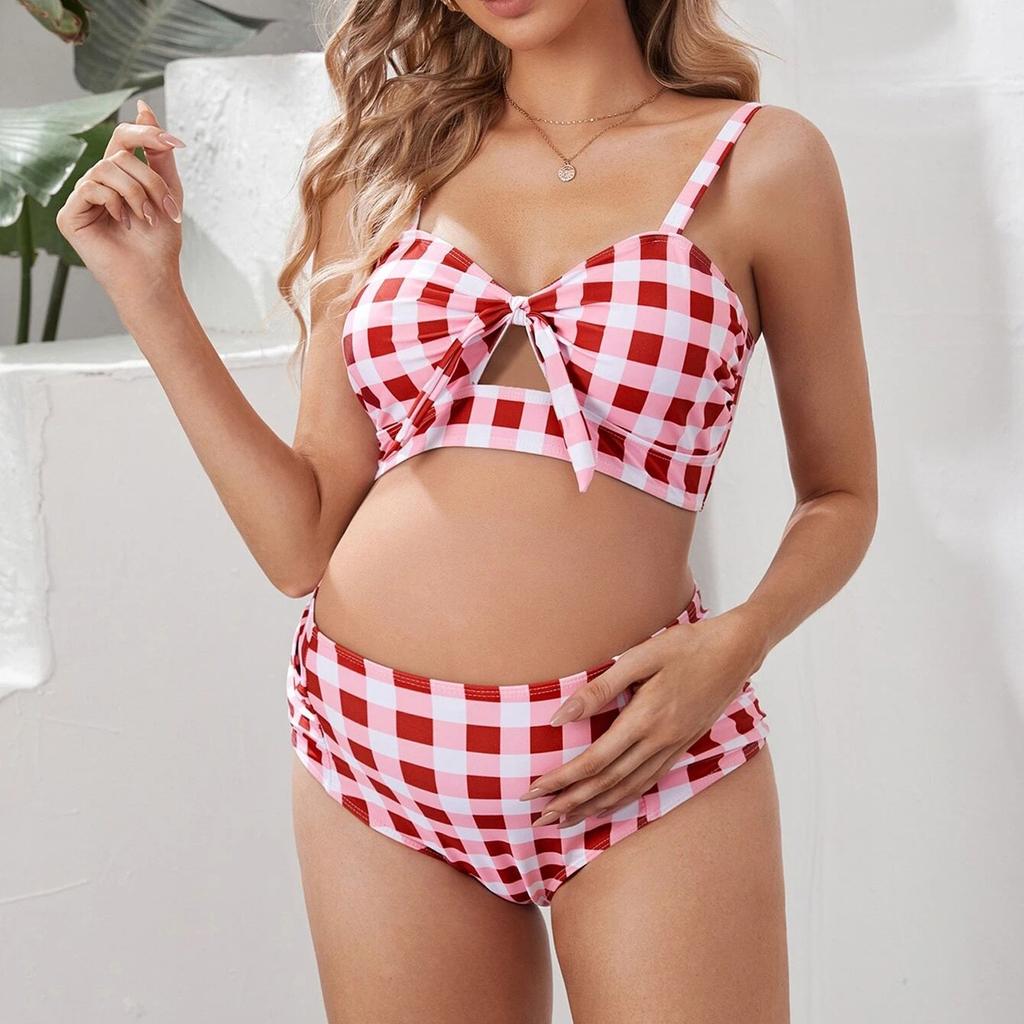 Women's Colours Pregnant Women High-Breasted Straps Bikini Set Two-Piece Swimsuit