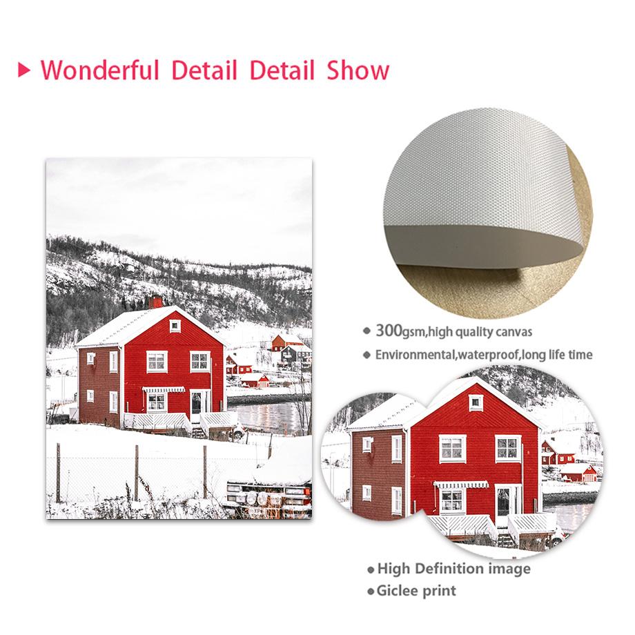 Snowman Vintage Car Christmas Tree Red House Elk Wall Art Canvas Painting Posters And Prints Wall Pictures For Living Room Decor