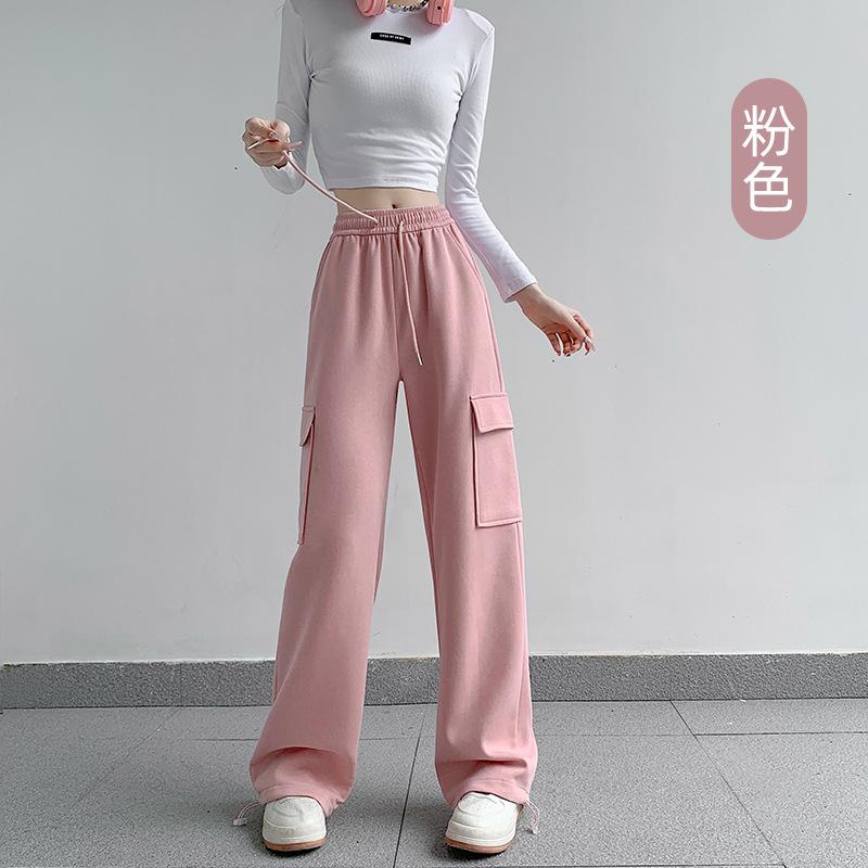 Tie Overalls Women's Autumn New High-waisted Straight Loose Sports Casual Parachute Wide-leg Pants