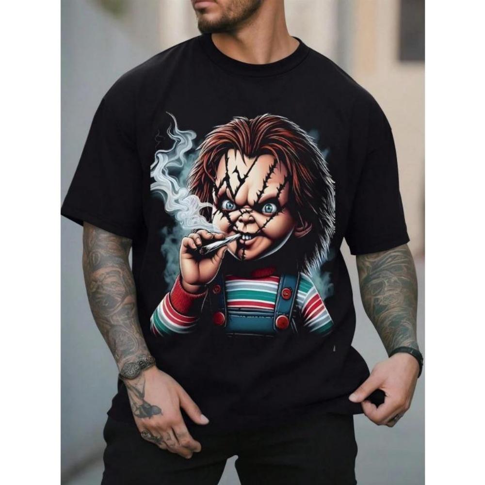European Sizes Men S 3D Printed T-Shirt Inspired by Chucky - Casual Style, Crew Neck, Machine Washable, Featuring Stitched Details - Color_ Black S чёрный