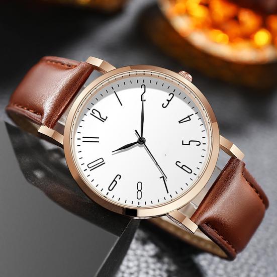 Men's Analog Quartz Watches Minimalist Three-Hand Watch Classic Adjustable Leather Strap Watch for Fathers Husbands Gifts for Office Party Dating