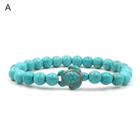 Beads Bracelet Sea Turtle Beaded Elastic Rope Adjustable Boho Decoration Valentines Day Gift Women Men 8mm Natural Faux Stone Friendship Bangle Dating