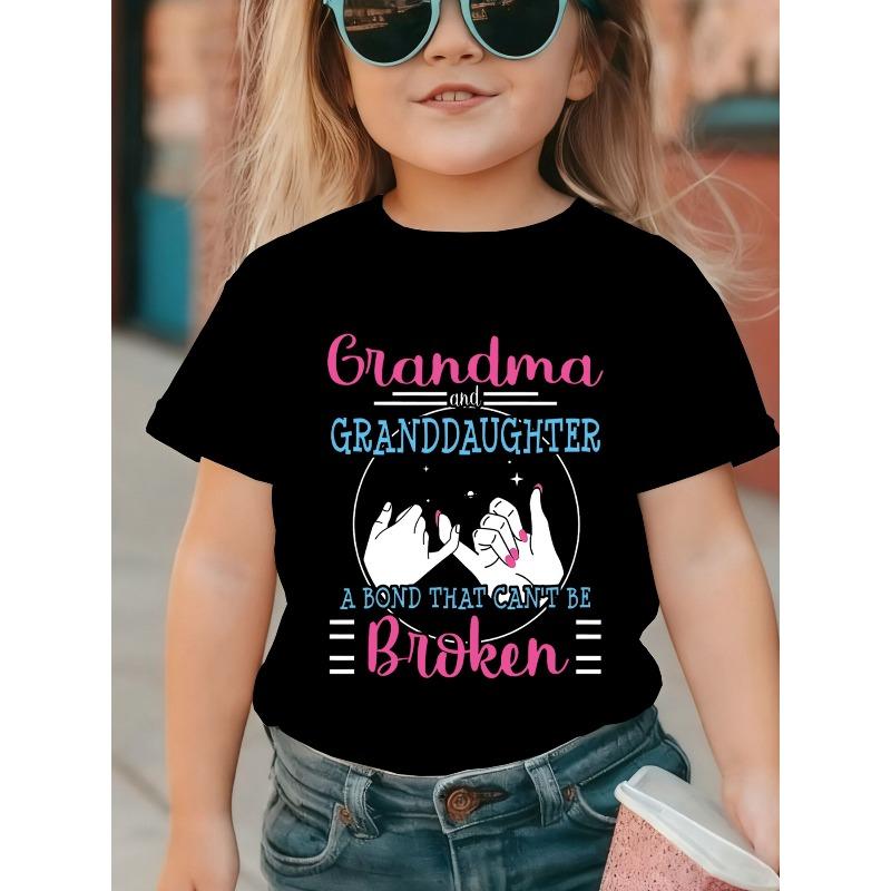 Девочковая круглая футболка с коротким рукавом, европейский размер, с принтом слова  Grandma  на английском языке 98cm чёрный