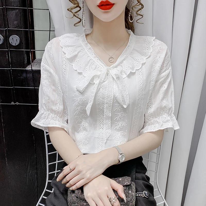 Shirt Women's Summer Clothes Korean Version of The V-neck Design Sense of Temperament Fashion All-match Loose Top