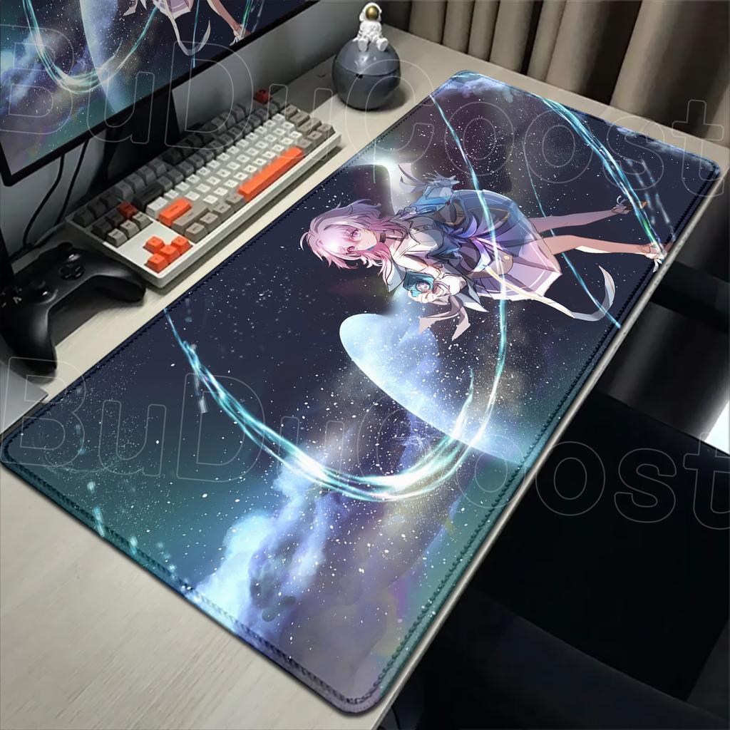Cute anime game mouse pad Honkai Star Rail March 7th Girl Pink mousepad Non-slip Desk Mat desk organizers and trays 900 x 400MM