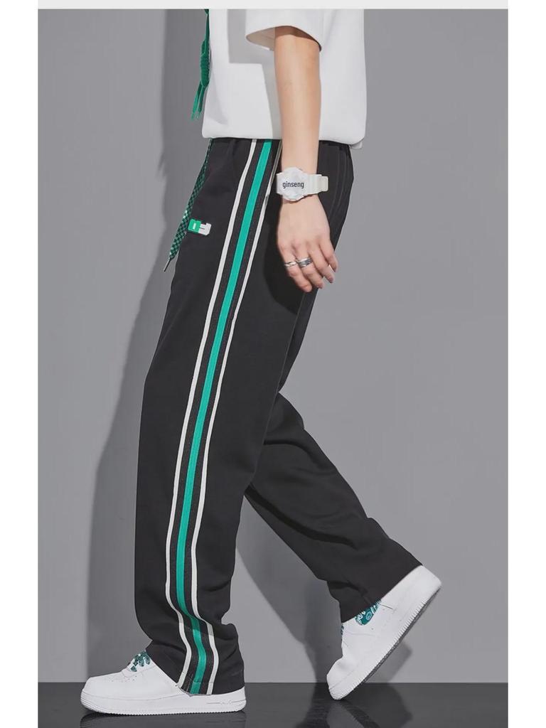 Pantalon rayé tendance d'été pour homme à jambes larges - Coupe ample style décontracté sportif