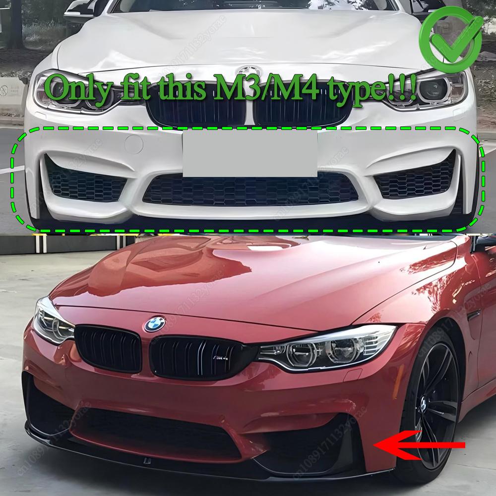4PCS For BMW 3 Series F30 2012-2018 M3 M4 Style Car Front Bumper Lip Spoiler Splitter Diffuser ABS Gloss Black Bodykits Tuning