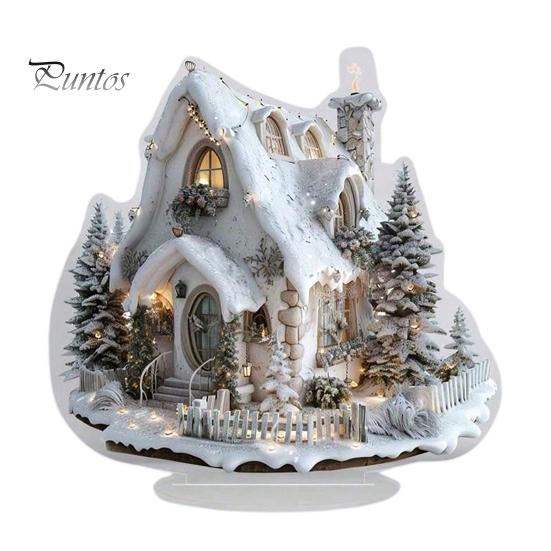 Winter Snow House Acrylic Decoration 2D Flat Nativity Scene Table Sign Christmas Home Office Living Room Bedroom Bookshelf Desktop Ornament