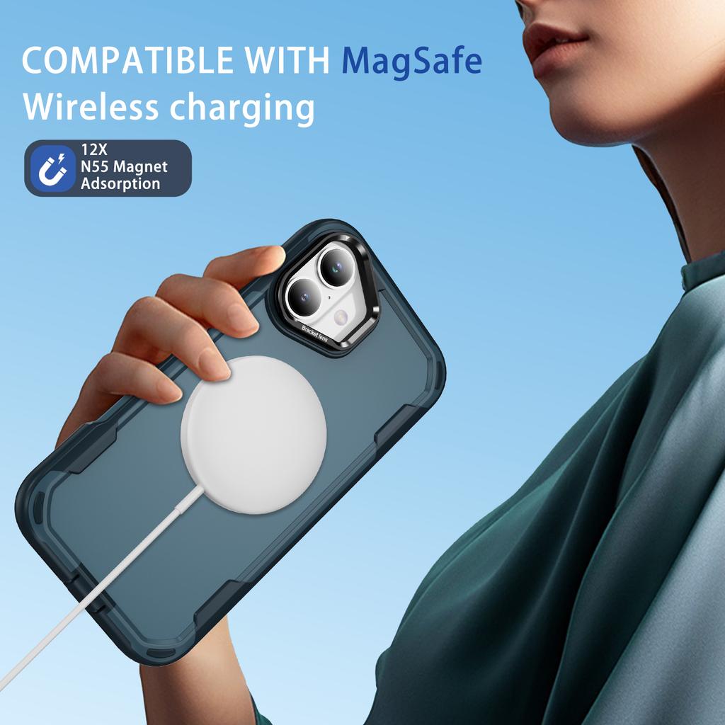 Voor iPhone 16 Hoesje Compatibel met MagSafe Lensframe Kickstand TPU + PC Schokbestendige Telefoonhoes