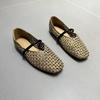 2025 Spring and Summer New European Retro Square Head Hollow Woven Shallow Mouth Casual Single Shoes Flat Bottom Breathable Ladyshoes Women