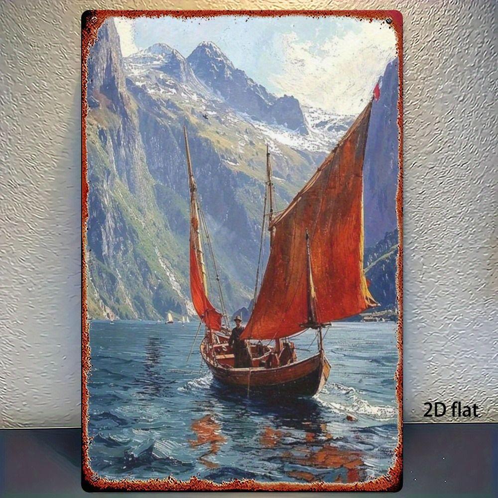 Vintage Nautical Metal Wall Art, Old Sailing Ship Pirate Decor, Home Wall Decor