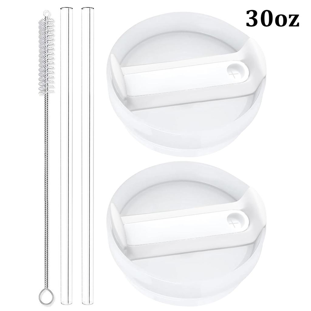 30oz/40oz Tumbler Lid Replacement Fit for Stanley Cup, 2 Pack Replacement Tumbler Lids , with 2 Straws and 1 Cleaning Brush