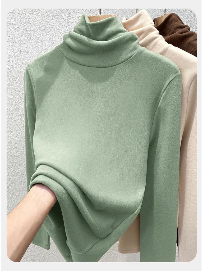 Women's Slimming Plush Collar Long Sleeve Base Layer T-Shirt - Versatile Autumn/Winter Undershirt