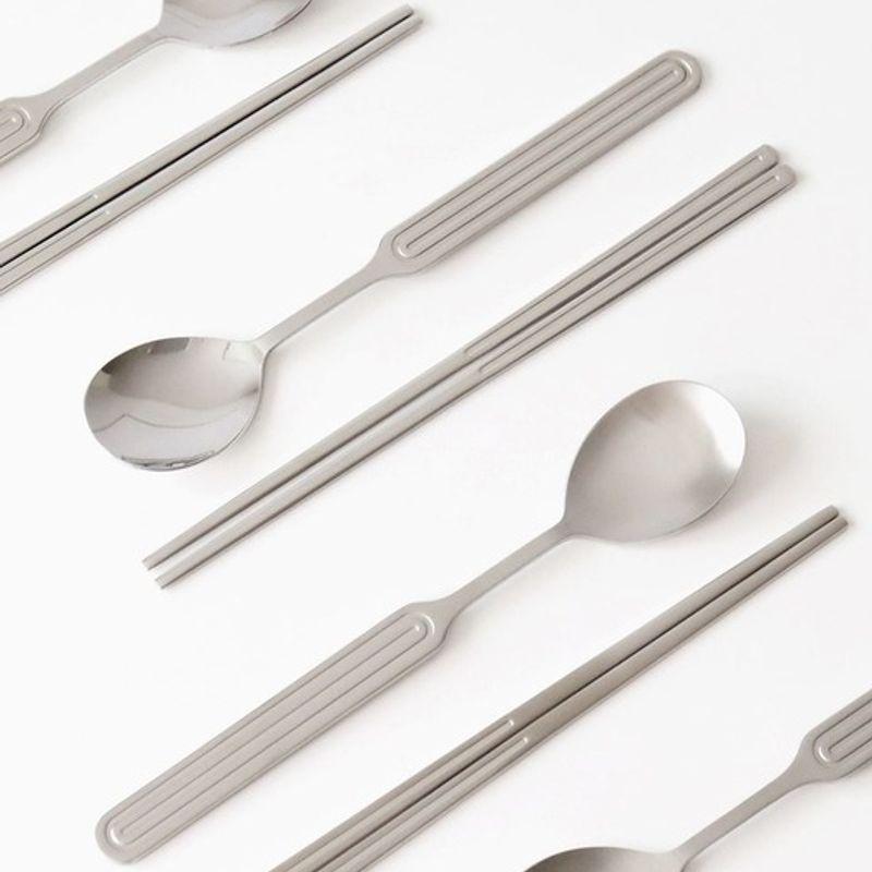Kamomekitchen [2+2] Domestically Produced Premium Kamome Kitchen Ridge Stainless Steel Spoon, Chopsticks, and Spoon Set
