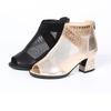 Gold Mesh Peep Toed Jazz Boots Modern Dance Shoes High Top Soft Soled Women's Sandals Middle Heel Social Dance Shoes Outdoor
